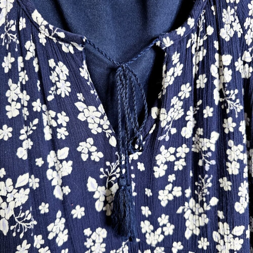 OLD NAVY Long Sleeve Dress size S NAVY BLUE & WHITE Floral Boho Peasant Casual - Picture 4 of 7